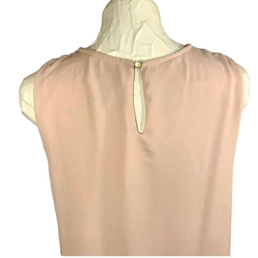 Liz Claiborne Womens S Sleeveless Silky Blouse Pastel Pink Gold Embellished Soft - Picture 7 of 10